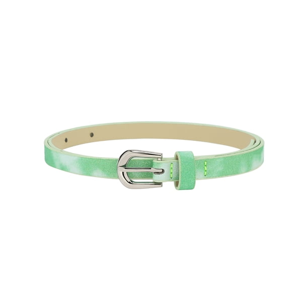 Cinturones brillantes y brillantes para mujeres, 0.5" de ancho, cinturilla extra delgada de PU para vestidos de fiesta y jeans 36.2x0.5" verde