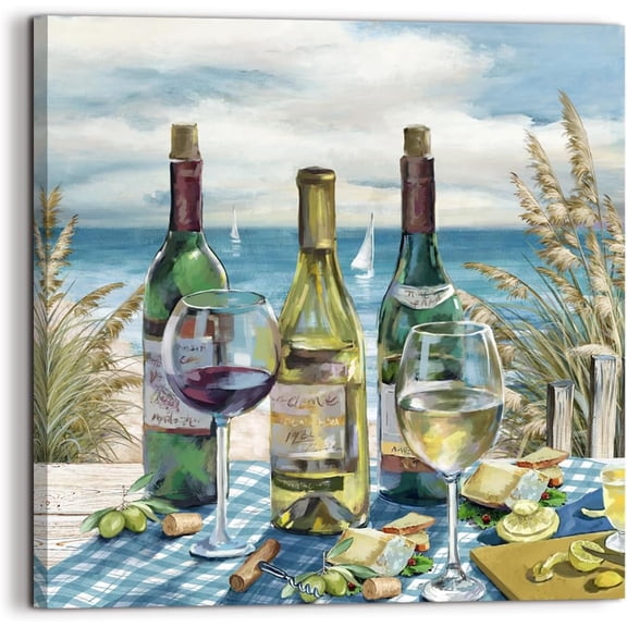 Kitchen Canvas Wall Art Vintage Red Wine Bottle Print Picture for Dining Room and Bar Wall Decoration