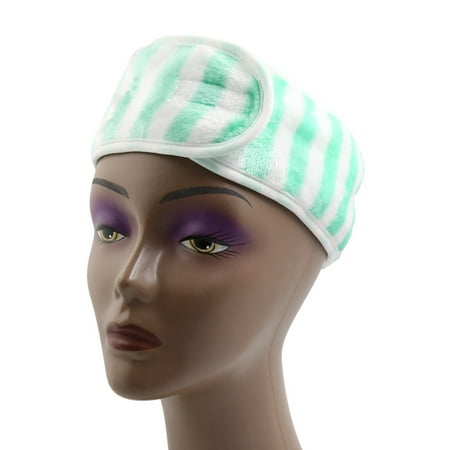 Green Stripe Polyester Hook Loop Closure Make Up Face Wash Hair Band Headband