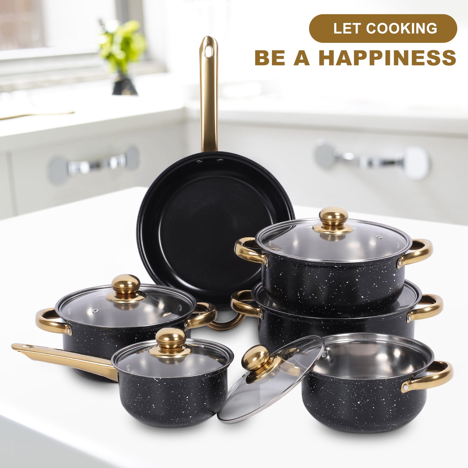 18 Piece Cookware Set, Kitchen Nonstick Pots and Pans Set with Glass Lid for Cooking, Induction & Dishwasher