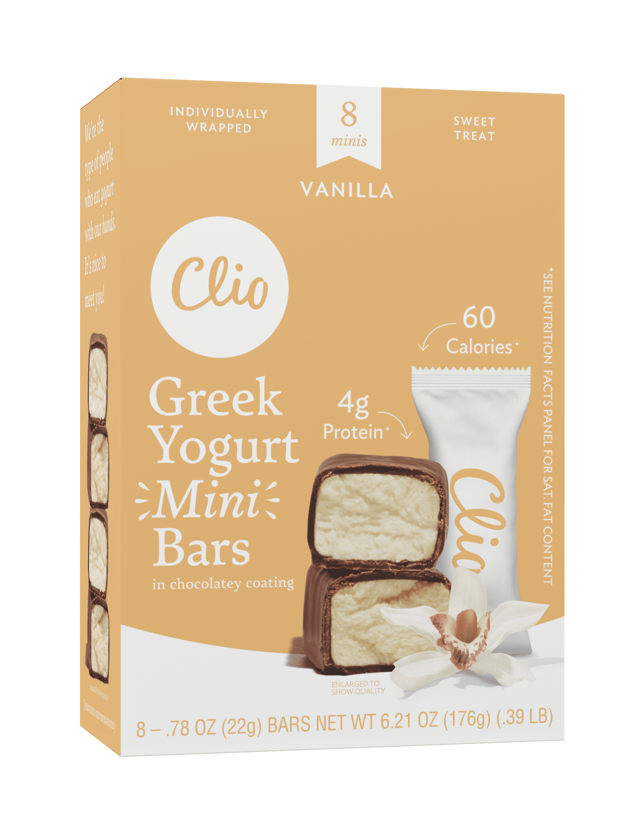 Clio Mini Vanilla Greek Yogurt Bar in Chocolatey Coating, 0.78 oz, 8 Ct