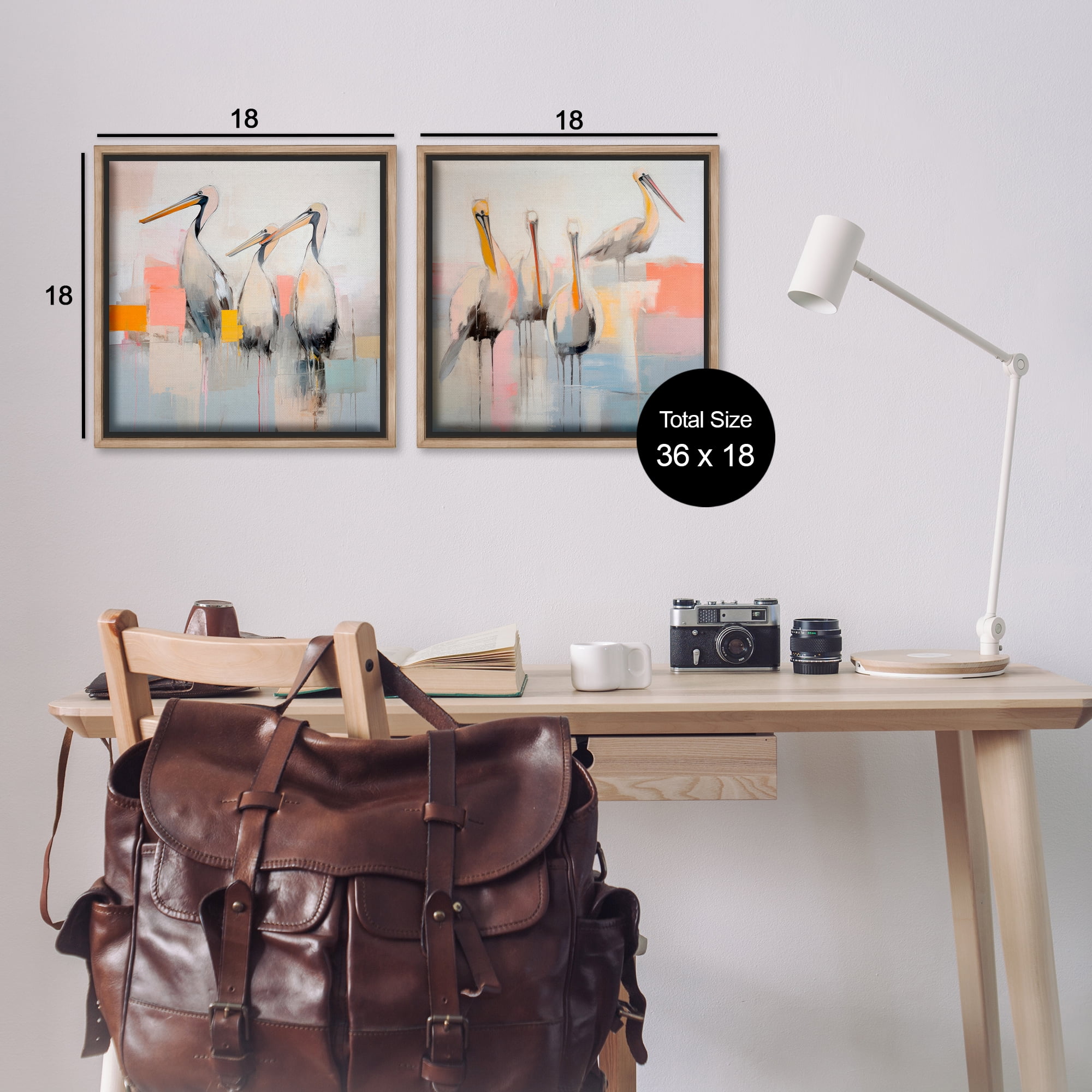 Stupell Industries Abstract Pelican Bird Animals Painting Brown Floater Framed Canvas Art Print Wall Art, 18 x 18, Set of 2
