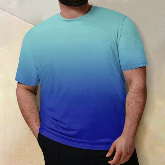 Men's Graphic Crewneck Tshirt Plus Size Short Sleeve Gradient Color Casual Big and Tall Tees Blue 4XL