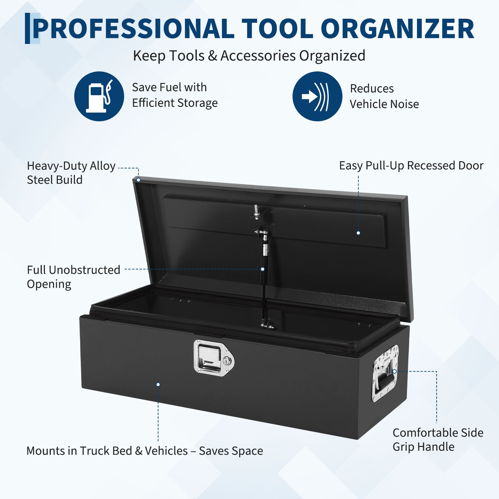 Truck Bed Tool Box,Heavy Duty Diamond Plate Tool Box with Side Handles, Lock and Keys,Storage Organizer Chest Box for Pickup, Truck Bed, RV, Trailer