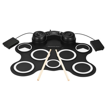Portable USB Stereo Digital Electronic Drum Kit Set 7 Silicon Drum Pads Built-in Double Speakers Supports Recording Function with Drumsticks Foot (Best Electronic Drum Kit For Recording)