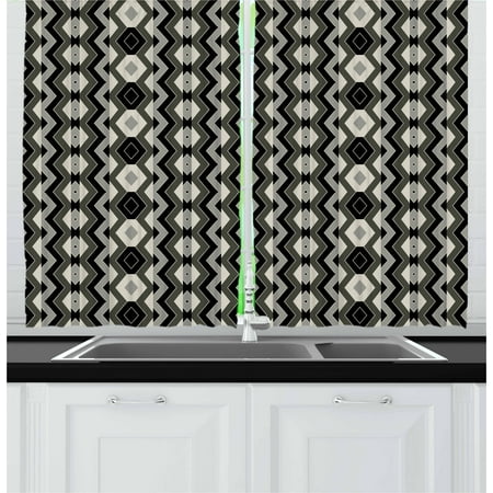 Bohemian Themed Living Room Geometric Curtains 2 Panels Set, Aztec Tribal Folk Authentic Zigzags Chevron Traditional Bohemian, Window Drapes for Living Room Bedroom, 55W X 39L Inches, Charcoal Grey Black Cream, by Ambesonne ()
