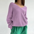 thumbnail image 5 of Sngxgn Women Casual Long Sleeve Fall Sweaters V Neck Solid Color Soft Ribbed Knitted Oversized Pullover Loose Fit Christmas Sweater(Purple,S), 5 of 8