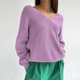 thumbnail image 2 of Gibobby Sueter para mujer invierno punto Suéter De Manga Larga De Punto Con Cuello En V De Color Sólido De Otoño E Invierno Para Mujer(Morado,XG), 2 of 5