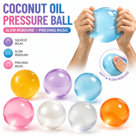Coconut Oil Squishy Ball,Clear Jelly Slow Rebound Fidget Toy with Squeeze Sound,Soft Sensory Squishy Ball for Desk Decor,Party Favor and Gift