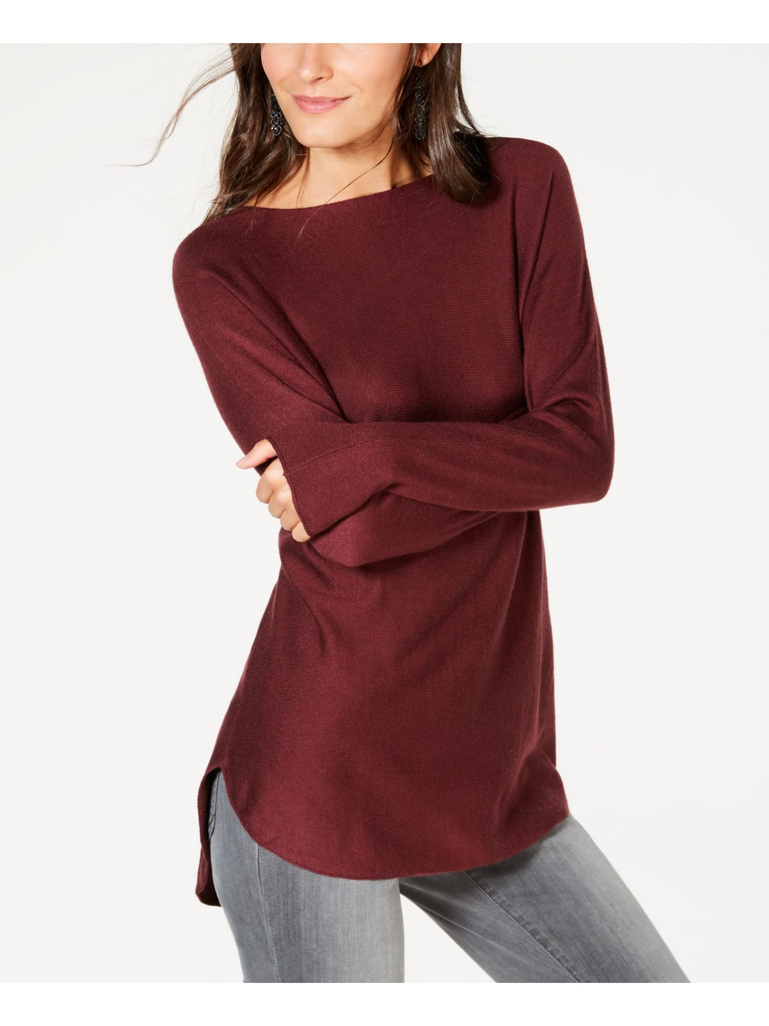 INC Womens Burgundy Long Sleeve Boat 