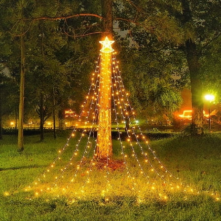 Beiou 350LED Christmas Decorations Waterfall Lights Outdoor, 12FT Christmas String Light for Holiday Xmas Tree Patio Yard Decor, Multicolored