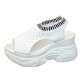 thumbnail image 5 of Rokment Platform Wedge Walking Sandals for Women Comfortable Breathable Athletic Mesh Knit Stretchy Chunky High Heels Slip on Fashion Sneakers Casual Open Toe Heeled Summer Shoes White Size 8.5, 5 of 6