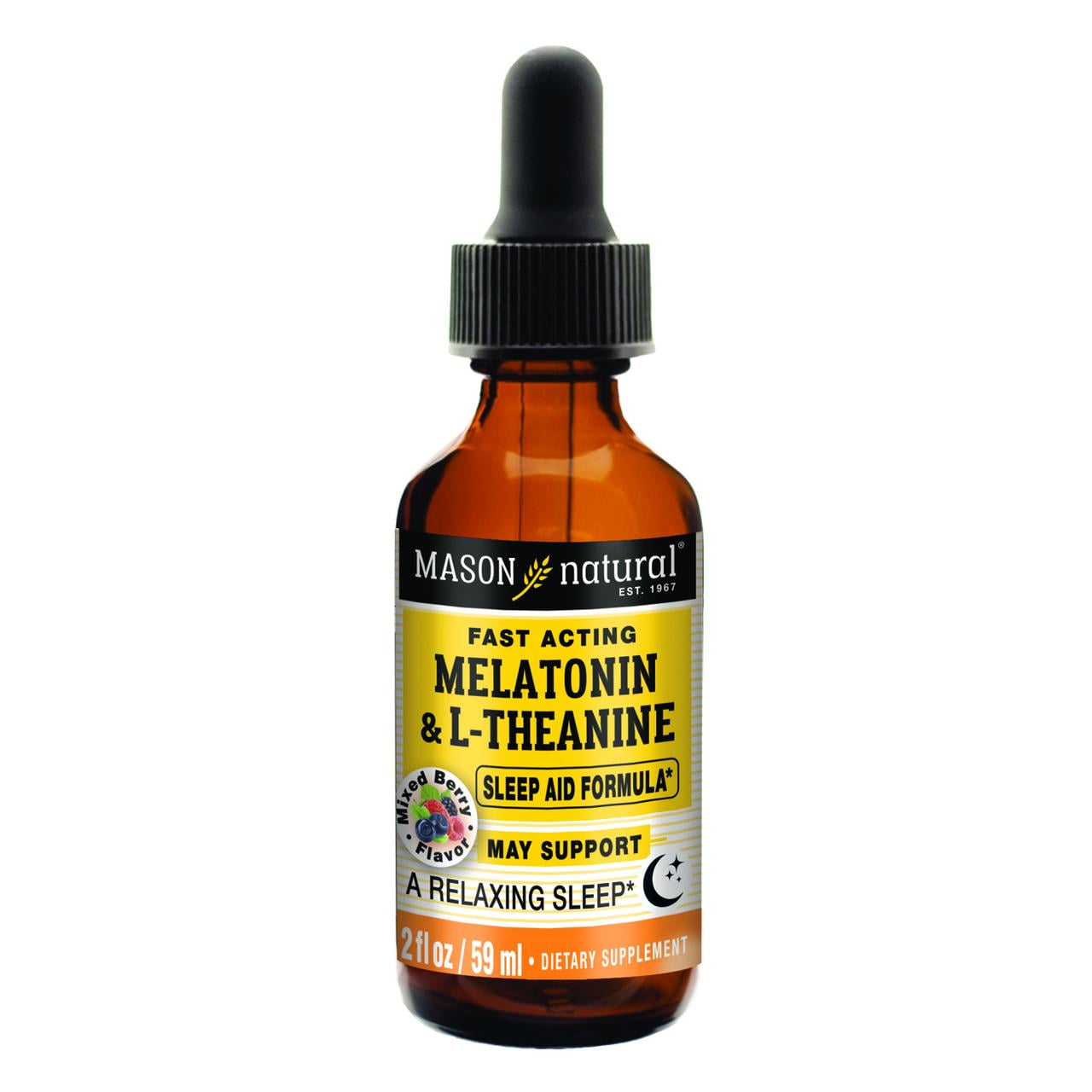 Mason Natural Fast Acting Melatonin with L-Theanine Liquid Drops  - Natural Sleep Aid, Support Healthy Sleep & Rest, 2 FL OZ Tincture Bottle