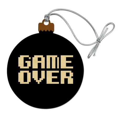 Game Over Gamer Pixel Font Geek Wood Christmas Tree Holiday