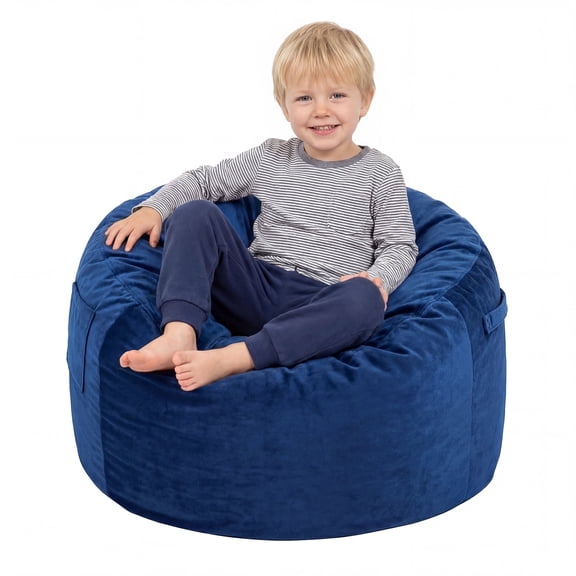 Fulsmile 2.5Ft Bean Bag Chair for Kids with Memory Foam Filling, Kid Cozy Plush Chair Detachable Soft Cover for Bedroom Living Room Play Room, Velvet Blue