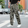 thumbnail image 4 of Ropa de hombre primavera otoño estampado de camuflaje geométrico botón elástico cintura alta bolsillos Pantalones rectos pantalones Vintage, 4 of 4