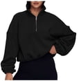 thumbnail image 4 of UAMVSH Women's 1/4 Zipper Sweatshirts Oversized Fleece Stand Collar Long Sleeve Pullover Casual Loose Fit Cropped Sherpa Tops Fall Outfits(Large,Black), 4 of 7