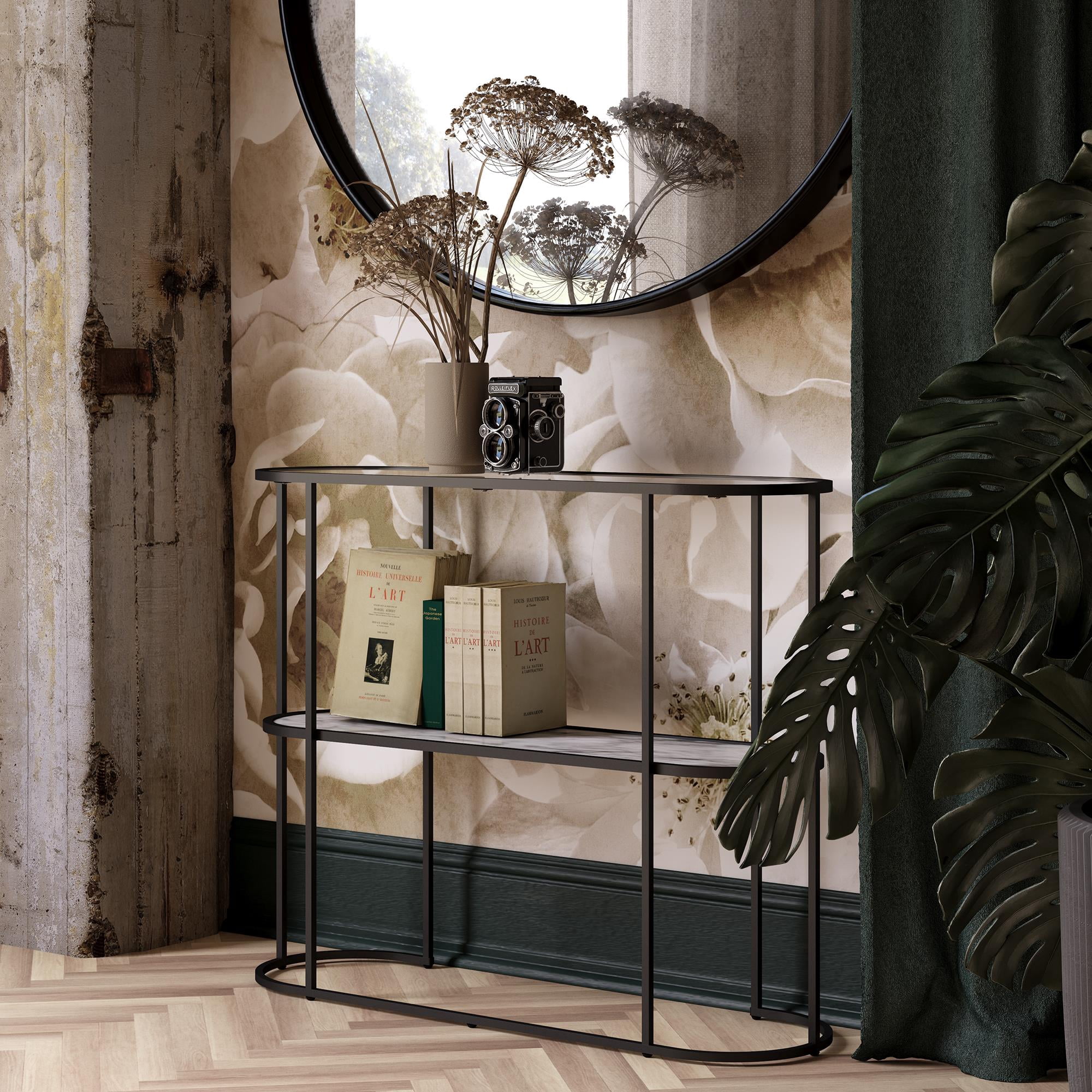 Mr. Kate Moon Phases Console Table, White Faux Marble/Glass