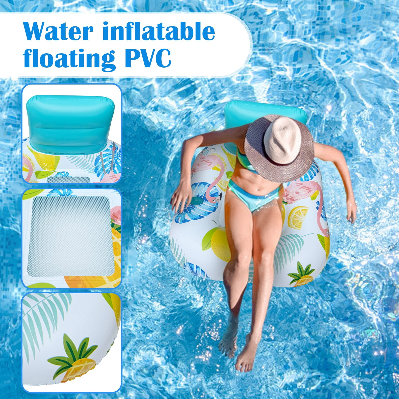 Inflatable Pool Float Lounger for Adults, Foldable PVC Floating Bed Chair, Portable Water Hammock for Swimming Pool Beach Summer Vacation Sunbathing(C)