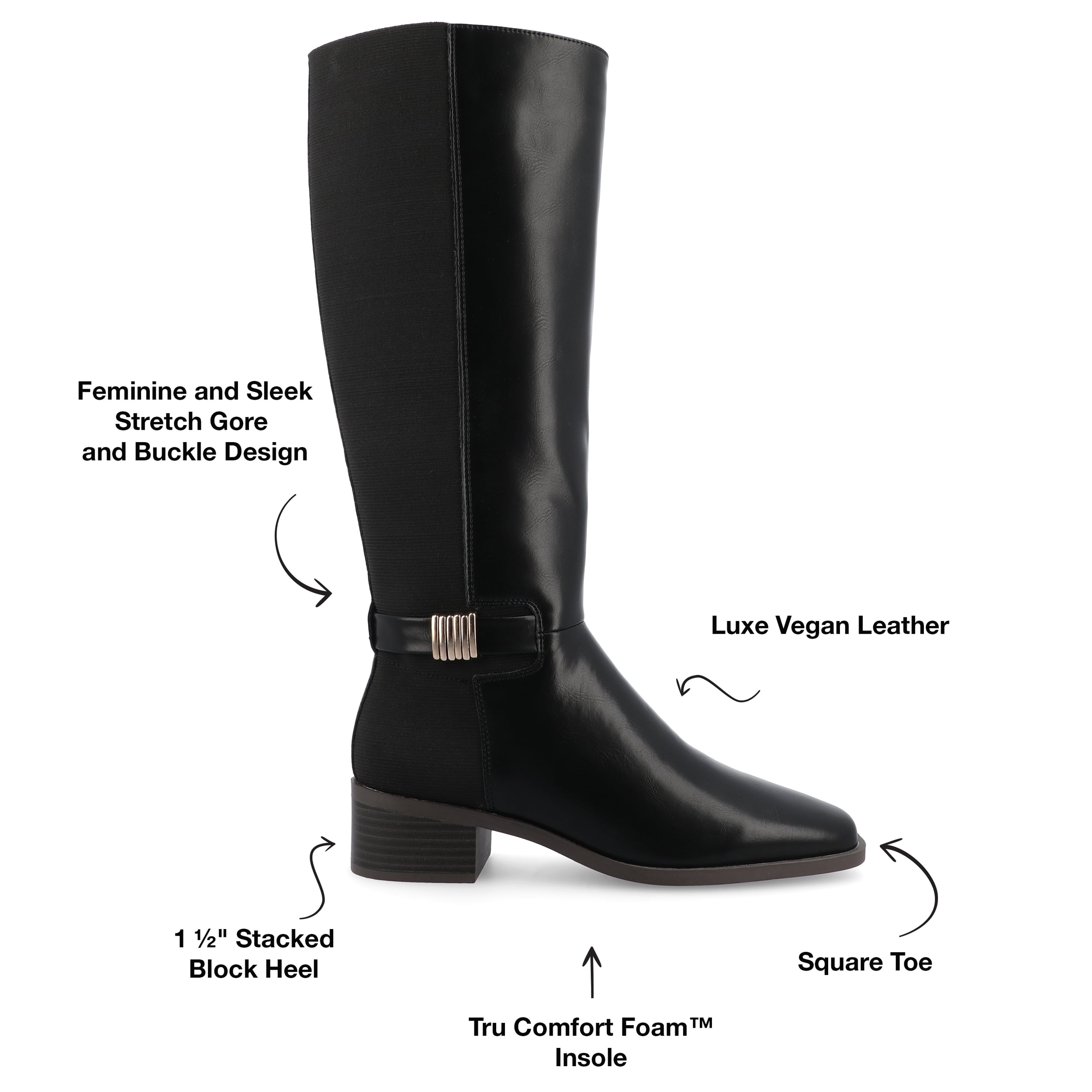 Journee Womens Londyn Stacked Block Heel Square Toe Boots