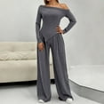 thumbnail image 2 of sususu Loungewear Sets,Fashion Clothing Women's Two Piece Comfort Outfit Relaxed Drop Shoulder Tee with Flowy Wide Leg Pants Soft Casual Wear Set for Everyday - Grey, 2 of 8