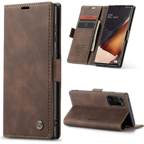 Funda de cuero para Samsung Galaxy Note 20 Ultra, funda tipo cartera de cuero, diseño clásico con ranura para tarjetas y cierre magnético, funda plegable para Samsung Note 20 Ultra 5G