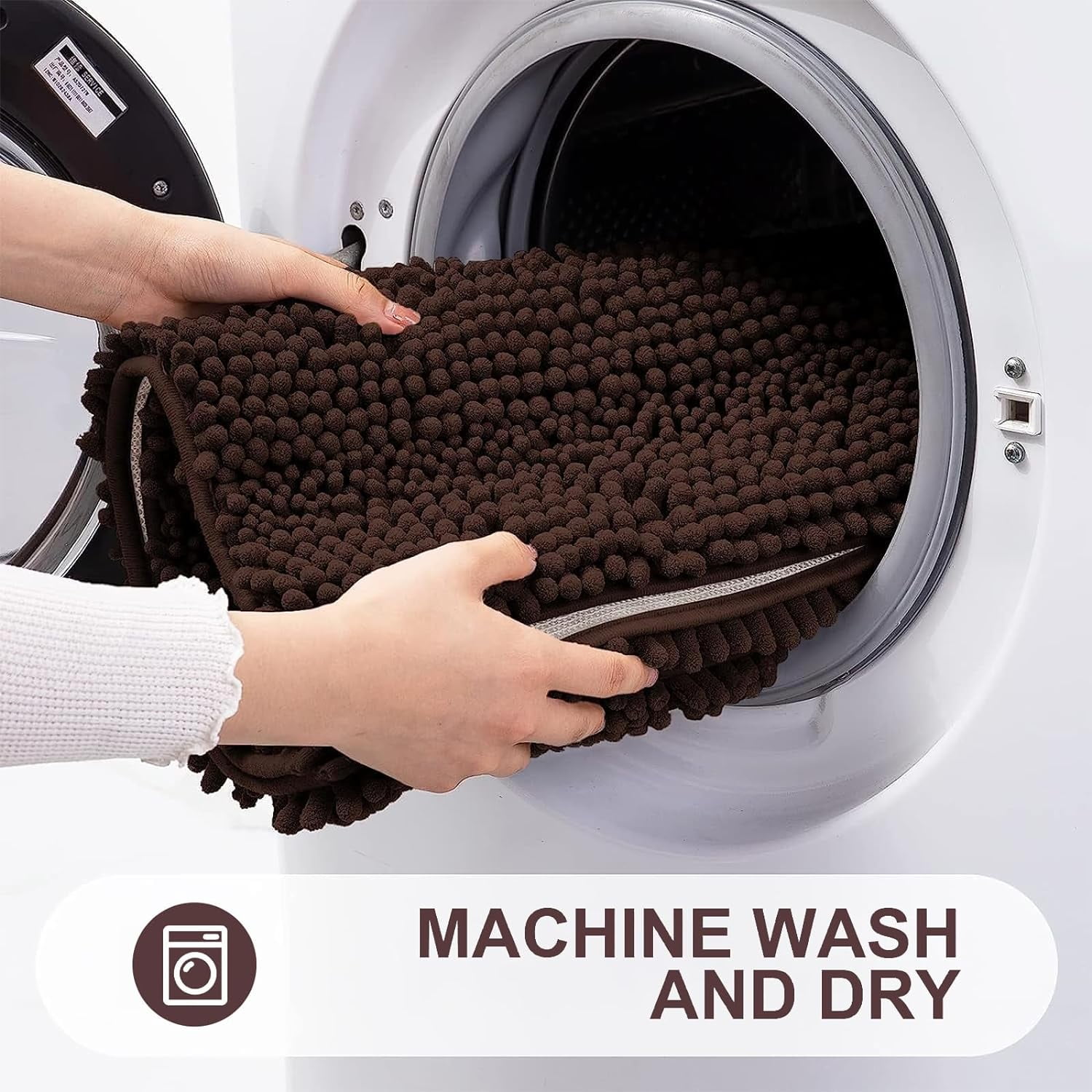 Chenille Striped Bathroom Rugs 24x16, Extra Thick and Absorbent Bath Rugs, Non-Slip Soft Plush Shaggy Bath Carpet, Machine Wash Dry, Bath Mats for Bathroom, Brown