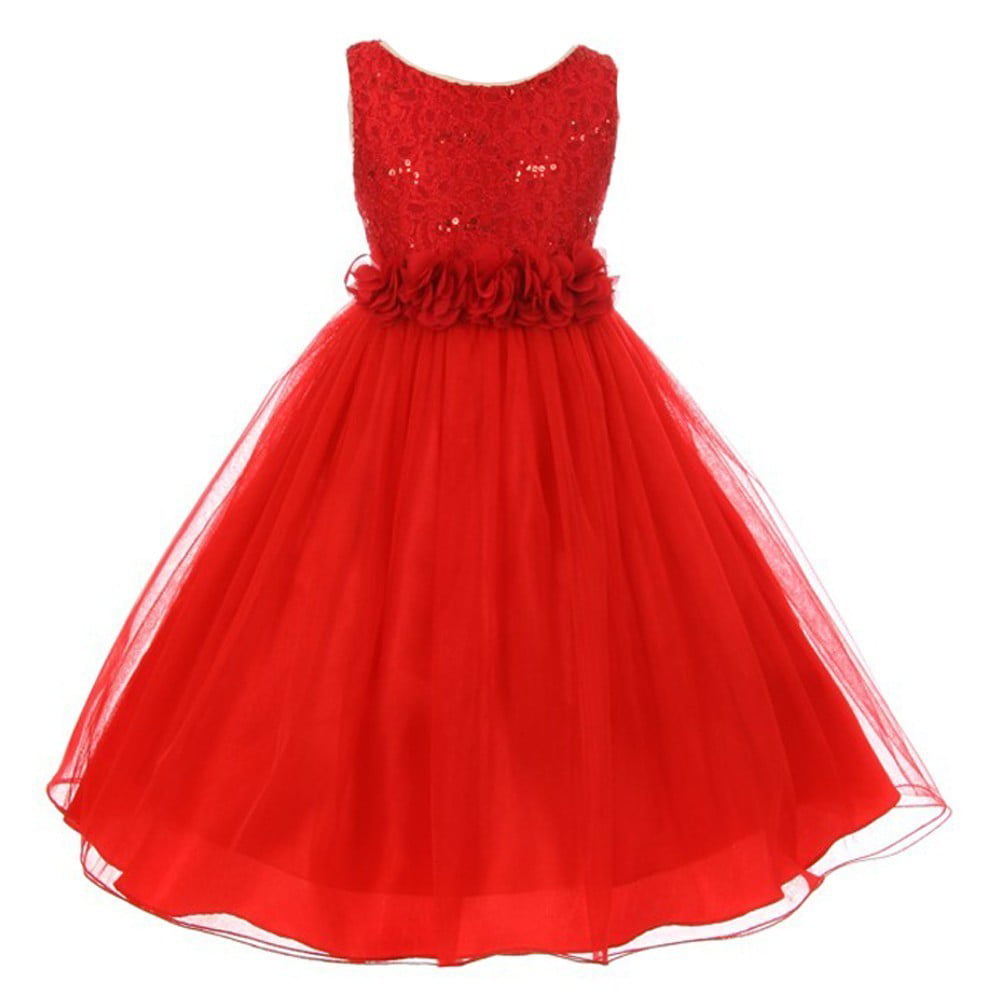 My Best Kids - Girls Red Lace Sequin Tulle Flower Sparkle Special ...