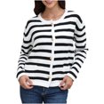 thumbnail image 2 of DailyTrove Women's Striped Hooded Cardigan, Long Sleeve, Casual Gym & Lounge Wear, Lightweight , Plus Size Friendly, 2 of 5
