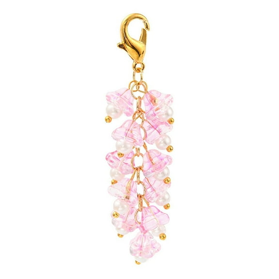 1 pc Trumpet Flower Glass Pendant Decorations Lobster Clasp Charms Clip-on Charms for Keychain Purse Backpack Ornament Pink 69mm