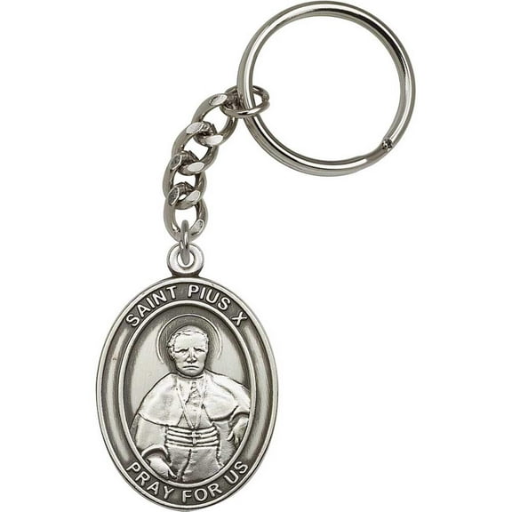 Antique Silver St. Pius X Keychain