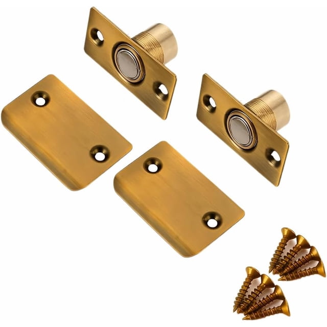 2PCS Closet Door Magnetic Catch with Fastening Screws, Heavy-Duty Ball Catch Replacement Latch for Invisible Closet, Gate, and Pantry Doors (Yellow Bronze)