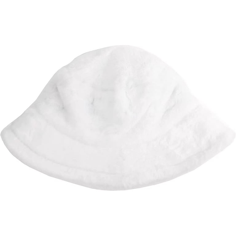 GEGEEN DOMOG Winter Fluffy Bucket Hat for Women's Faux Fur Fishman Cap Warm Fuzzy Bucket Hats, Size: One size, White