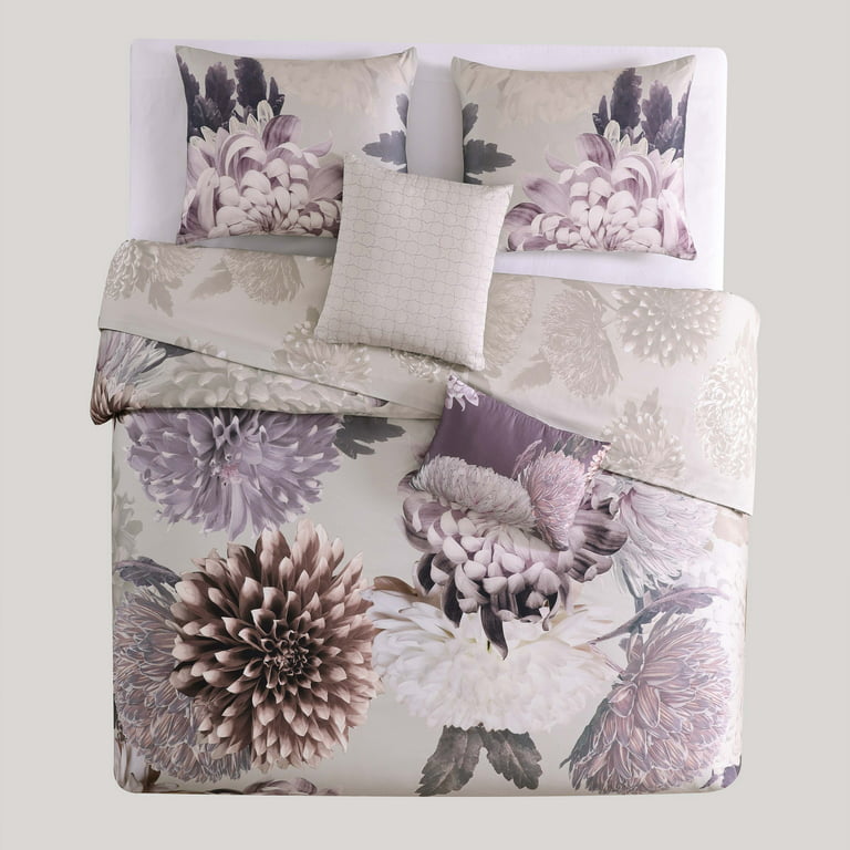Bebejan Bloom 5 Piece Comforter Set, King, Purple, 100% Cotton