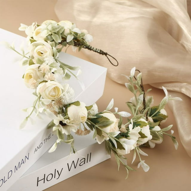 Muyoka Diadema para el pelo de novia, corona Floral hecha a mano, diadema dulce, diadema de flores de simulación, tocado de guirnalda, accesorios para el cabello Muyoka Hogar