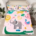 thumbnail image 3 of Homewish Cute Zoo Animal Twin Sheet Sets for Teen, Kawaii Elephant Crocodile Twin Fitted Sheet, Girly Pink Cartoon Theme Flat Sheet, Ultra Soft Bedroom Decor, 3 Pieces, 3 of 8