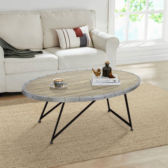Miekor Furniture Weathered Grey Oak and Black Oval Coffee Table 27282
