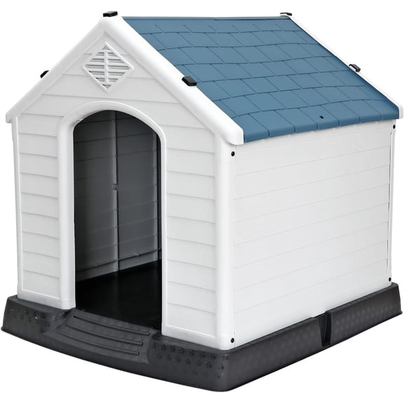 YYEAN  Waterproof Plastic Dog House Indoor Outdoor, Doghouse Dog Kennel with Air Vents&Elevated Floor, Pet/Puppy Shelter for Dogs-32 Inch-Blue