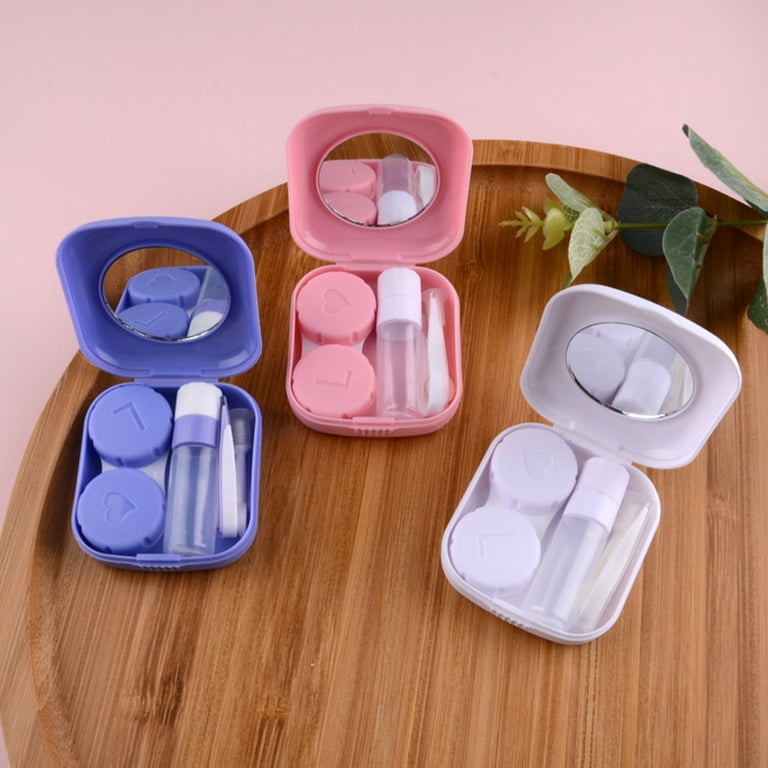 Contact Lens Case Travel Kit Contact Box Holder Soak Storage Container with  Mirror Bottle Tweezers Stick Remover Tool,Blue 