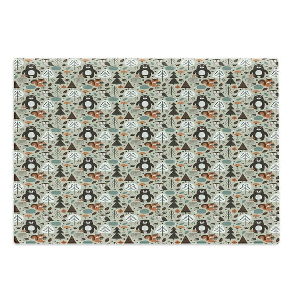 Nursery Cutting Board, Repeating Pattern with Forest Animals and Botany Bear Owl Squirrel, Decorative Tempered Glass Cutting and Serving Board, in 3 Sizes, by Ambesonne