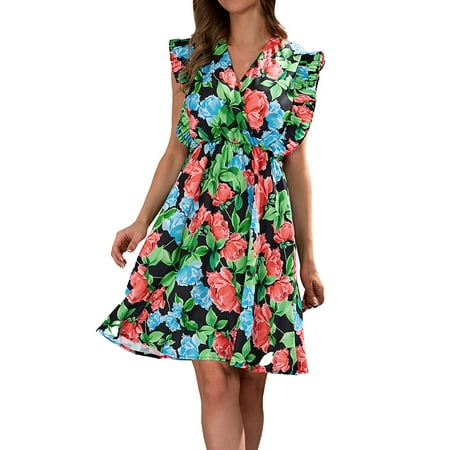 

HSMQHJWE Dress For Women Plus Size Plus Size Women Long Dresses Women S Elegant Cute V Neck Flower Print Corset Sleeveless Dress Dresses For Women Plus Size 2Xl