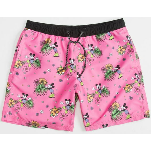 Neff X Disney Men's Mickey Mouse Hot Tub Volley Shorts Swim Trunks Boardshorts (Large, Pink)