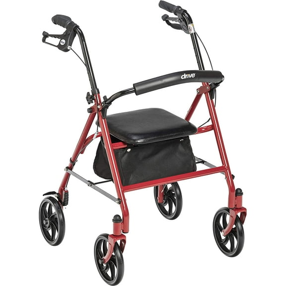 Drive Medical Four Wheel Rollator with Fold Up Removable Back Support, Red( Pack of 2 )
