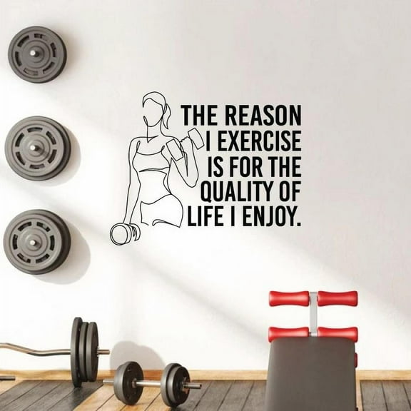 The Reason I Exercise Is For The Quality Of Life I Enjoy - Exercise Workout Quotes Quote Motivation Vinyl Wall Art Sticker Decal Home Gym Workout Area Fitness Sticker Decoration Size (8x10 inch)