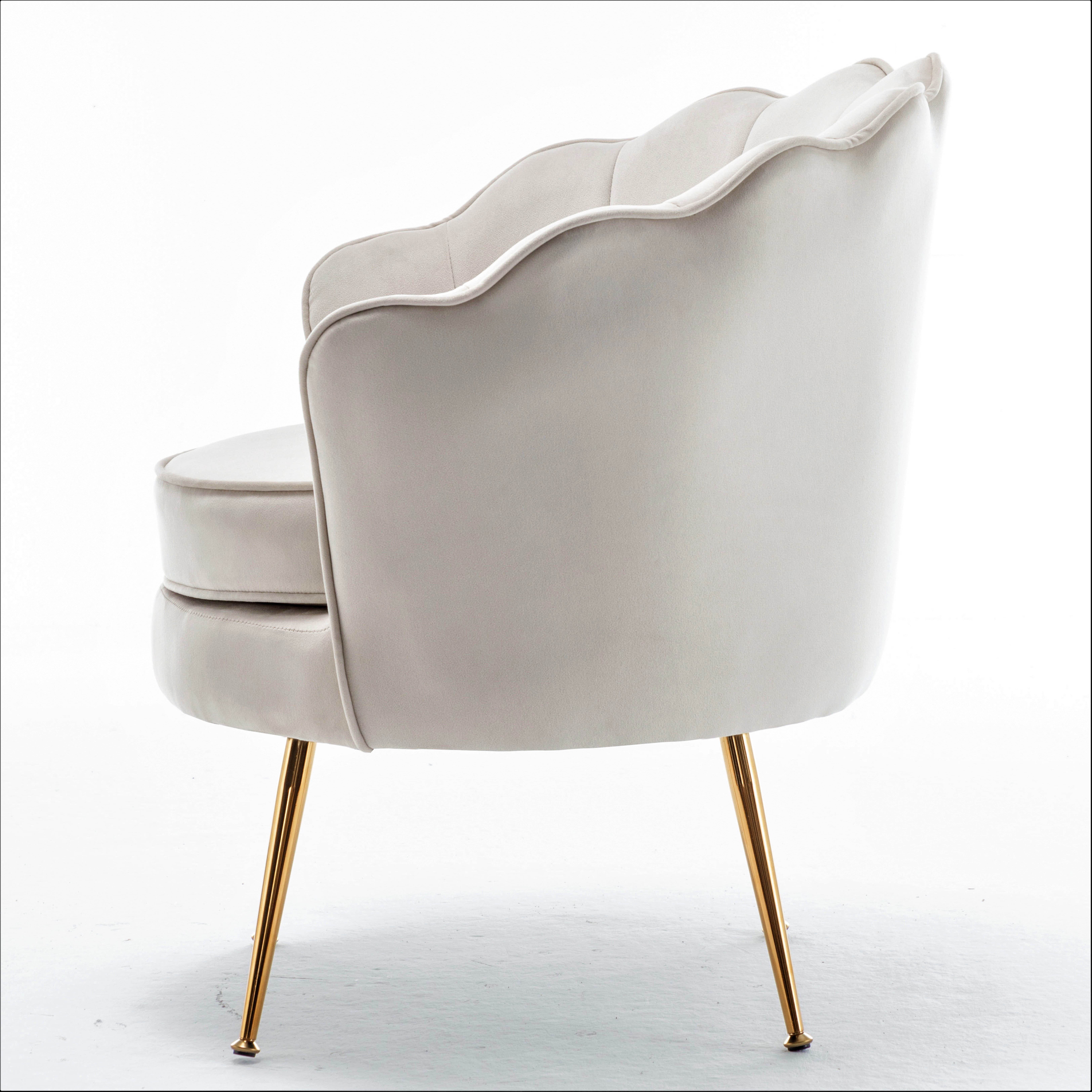 Uspridefurniture Cavett 28.3" Wide Velvet Barrel Chair with Gold Metal Legs, Ivory