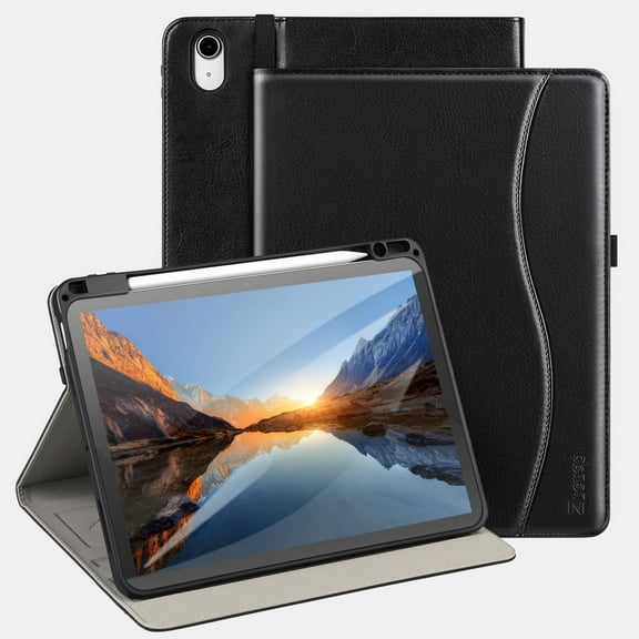 Case for iPad Air 11 Inch Case 2024 M2/ iPad Air 10.9 Inch 5th/ 4th Gen 2022/2020, Multi-Angle Viewing Premium PU Leather Folio Cover with Pencil Holder, Black