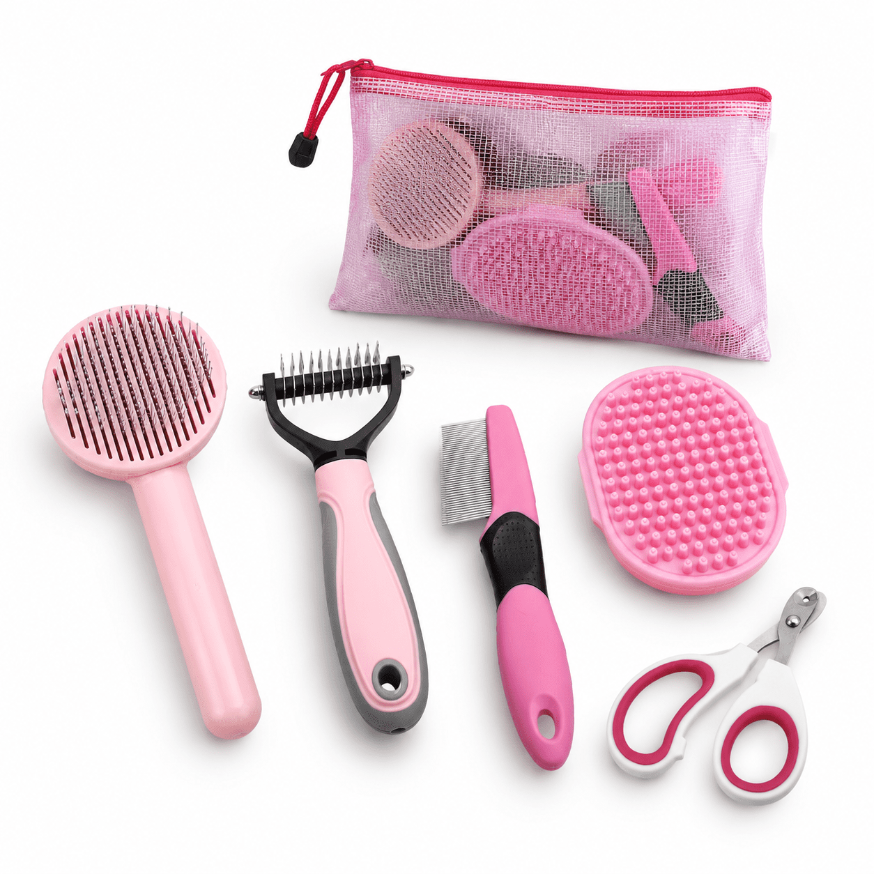 Kit For Indoor Long-haired Cats - Self-cleaning Brushes Shedding And Matted Fleab Set Pink