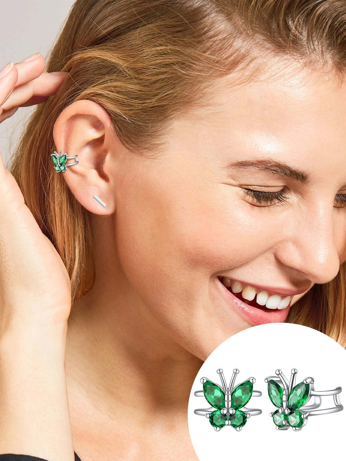 FindChic Women Clip-on Butterfly Earring June Synthetic Alexandrite Birthstone Earrings Sterling Silver Jewelry for Birthday Christmas