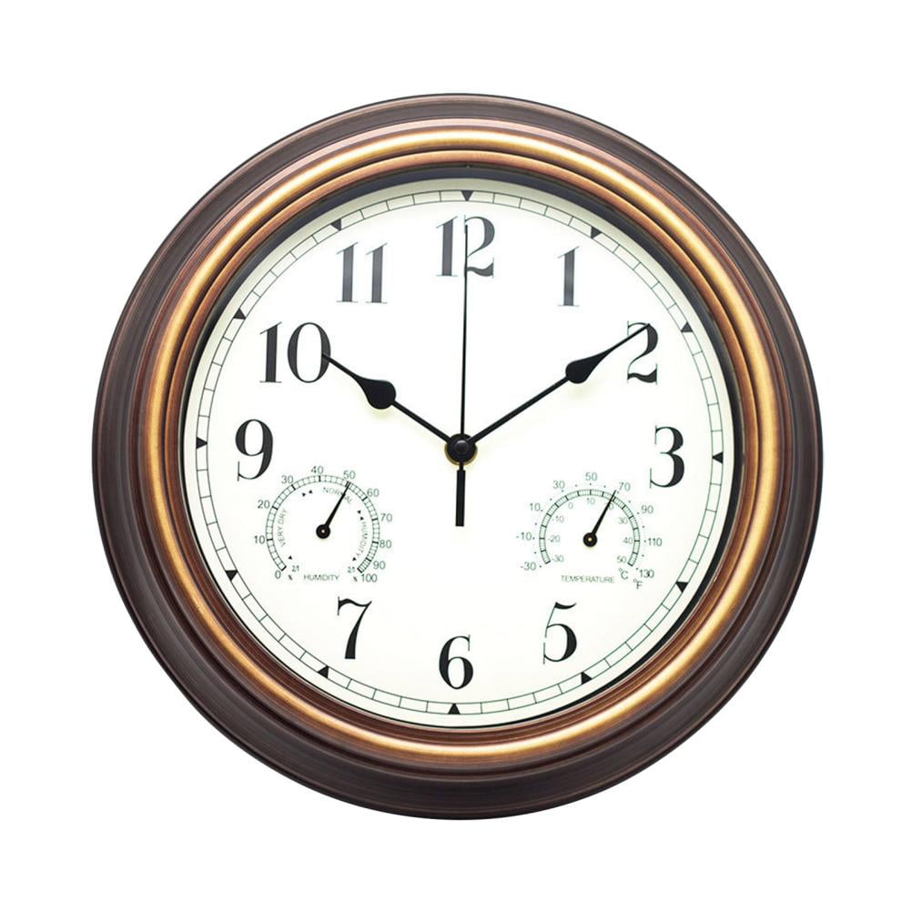 SHENGXINY 12" Quartz Retro Indoor and Outdoor Weather Station Clock, Waterproof