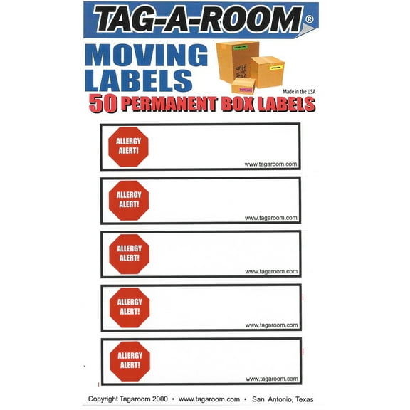 Tag-A-Room Color Coded Home Moving Alert Box Labels Stickers (Allergy Alert), 50 Count